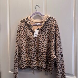 Grayson Threads Leopard Print Zip Hoodie in Tan and Black